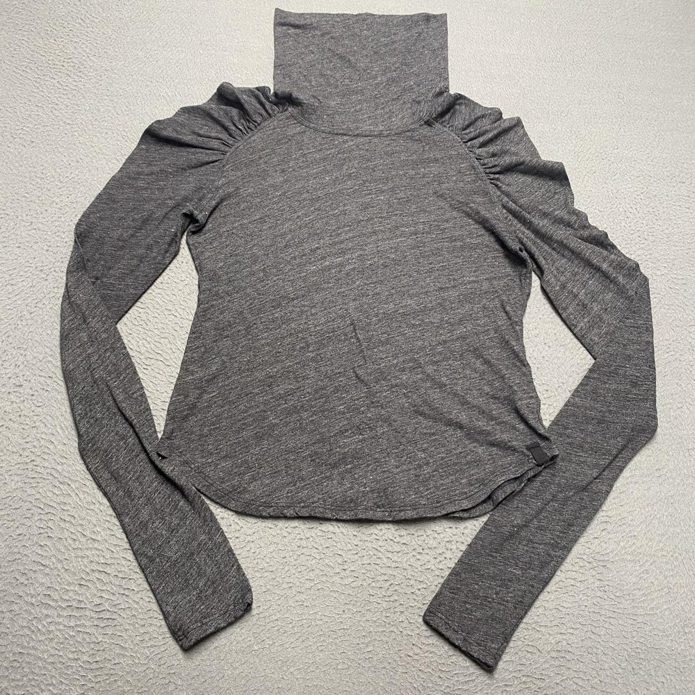 We The Free Shirt Womens Small Gray Turtleneck Puff Sleeve Long Sleeve Jersey